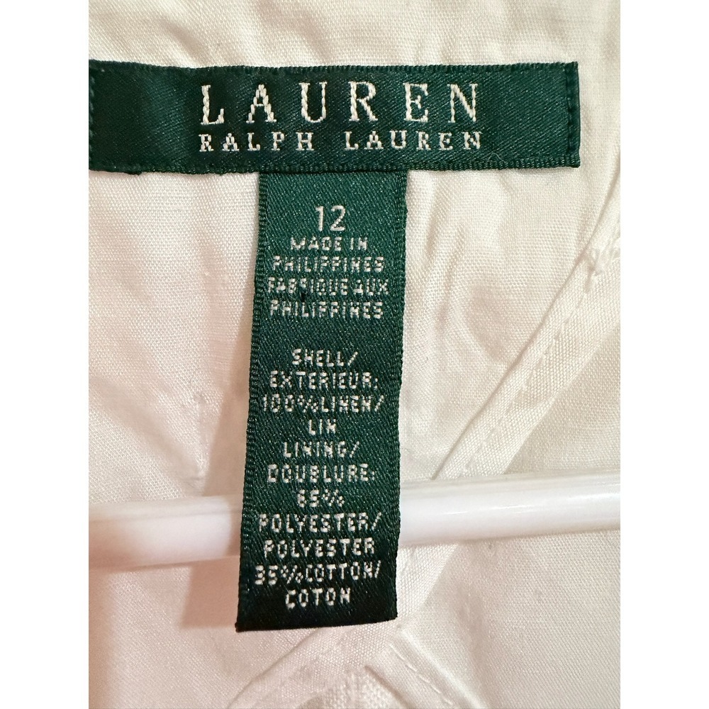 Lauren Ralph Lauren White 100% Linen Blazer Jacket 3 Button Classic Size 12 - Picture 4 of 7